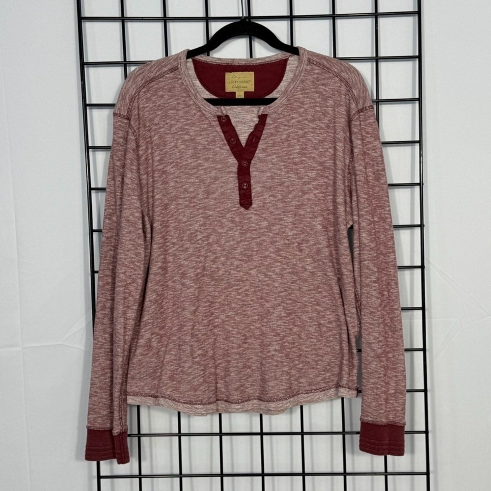 Lucky‎ Brand Henley Shirt Mens L Large Red Heathered Casual Fall Outdoor Knit